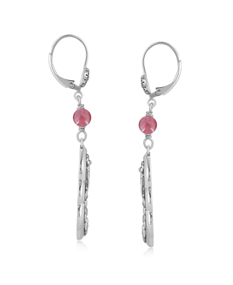 American West Jewelry Sterling Silver Rhodonite Flower Gemstone Bead Lever Back Earrings