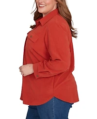 Alfred Dunner Plus Sunset Canyon Plush Ribbed Oversized Button Front Top