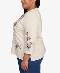 Alfred Dunner Plus Sunset Canyon Allover Floral Embroidered Crew Neck Top