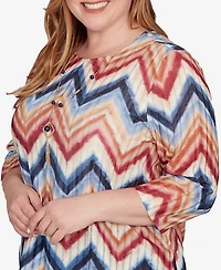 Alfred Dunner Plus Sunset Canyon Textured Knit Chevron Top with Necklace
