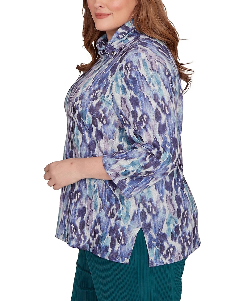 Alfred Dunner Plus Lake Champlain Animal Melange Three Quarter Sleeve Top