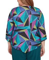 Alfred Dunner Plus Lake Champlain Abstract Stained Glass Top with Necklace