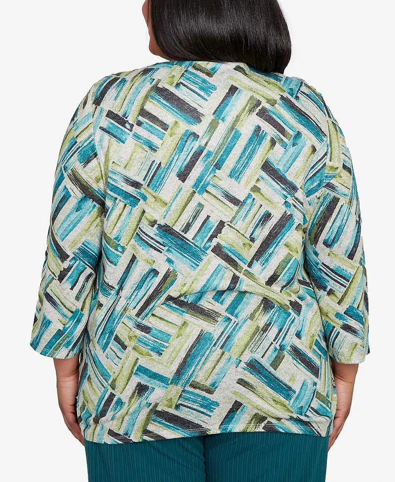 Alfred Dunner Plus Lake Champlain Detailed V Neck Brushstroke Top