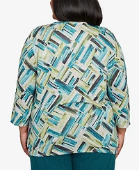 Alfred Dunner Plus Lake Champlain Detailed V Neck Brushstroke Top