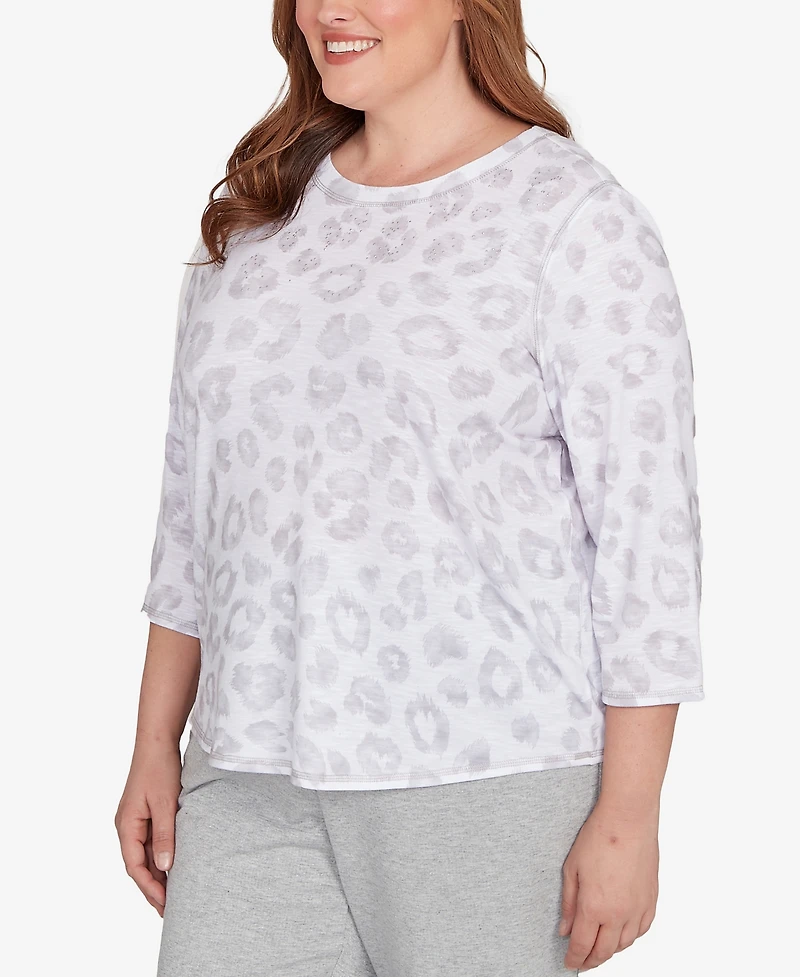 Alfred Dunner Plus Casual Vibe Monotone Crew Neck Animal Top