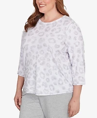Alfred Dunner Plus Casual Vibe Monotone Crew Neck Animal Top