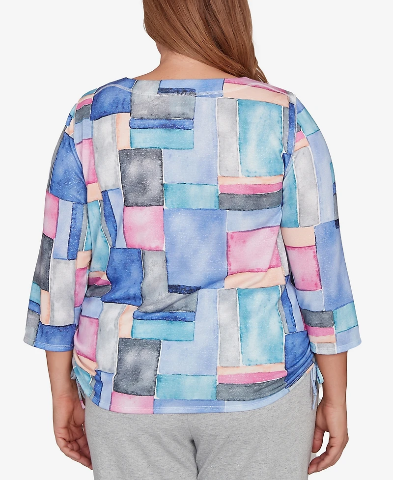 Alfred Dunner Plus Casual Vibe Tie Side Ruched Colorblock Top