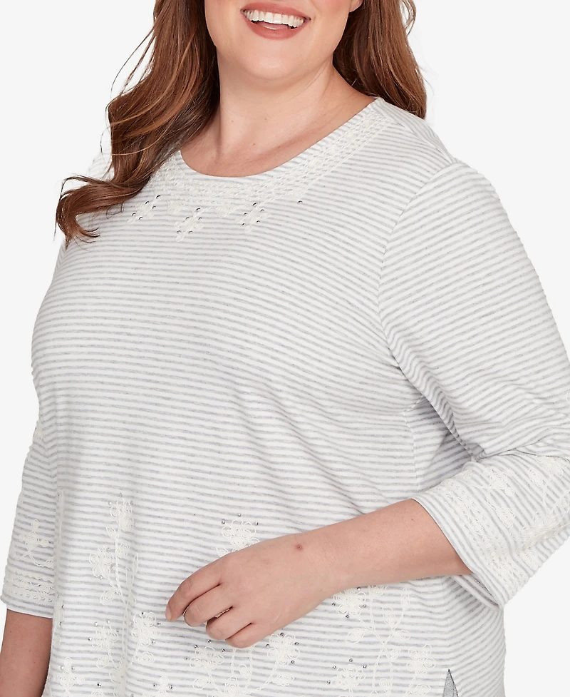 Alfred Dunner Plus Casual Vibe Embellished Striped Crew Neck Top