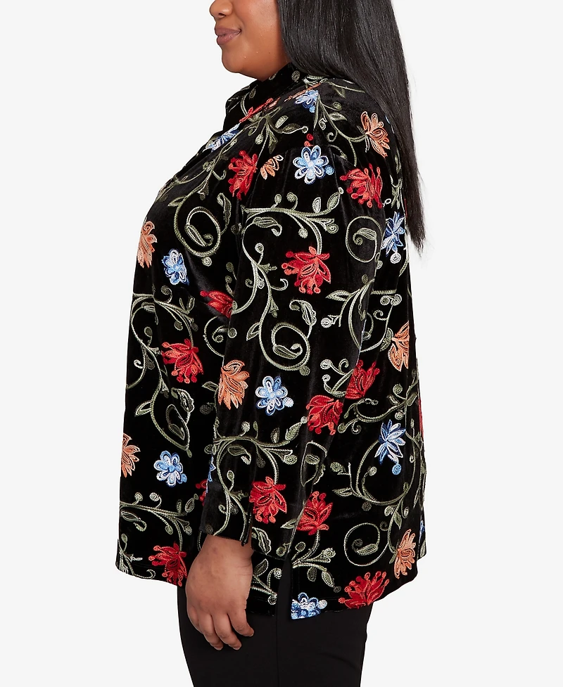 Alfred Dunner Plus Jet Setter Rich Velvet Floral Two One Top with Necklace