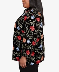 Alfred Dunner Plus Jet Setter Rich Velvet Floral Two One Top with Necklace