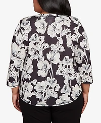 Alfred Dunner Plus Jet Setter Dynamic Floral Vintage Watercolor Top
