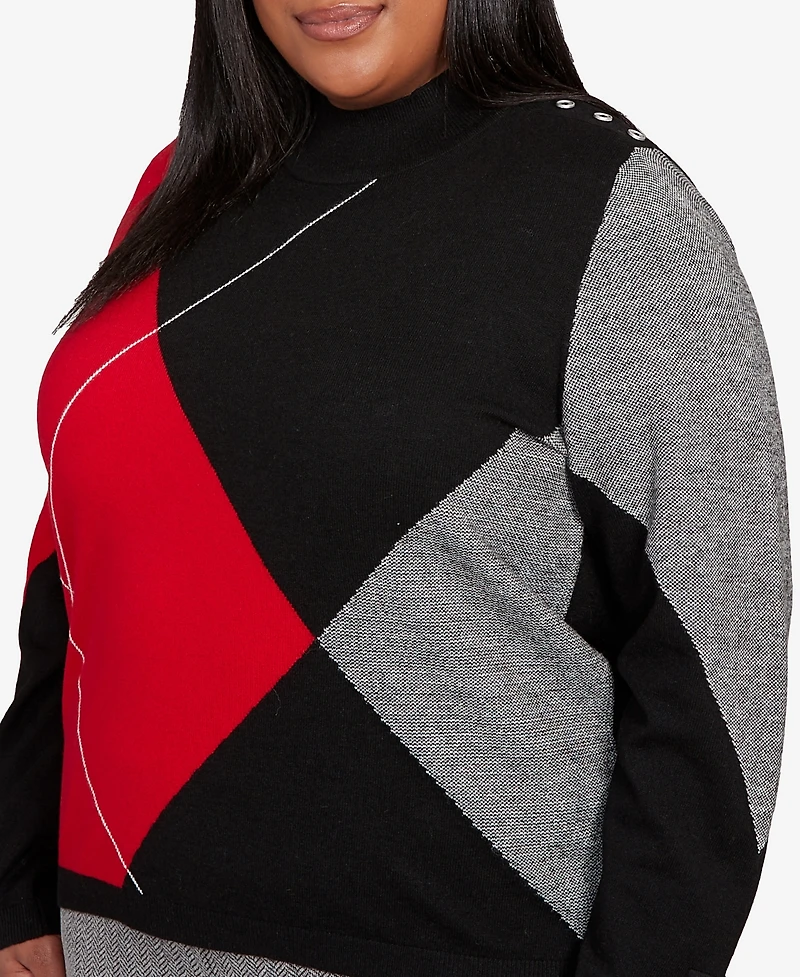 Alfred Dunner Plus Jet Setter Geometric Inner Two One Sweater