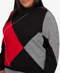 Alfred Dunner Plus Jet Setter Geometric Inner Two One Sweater