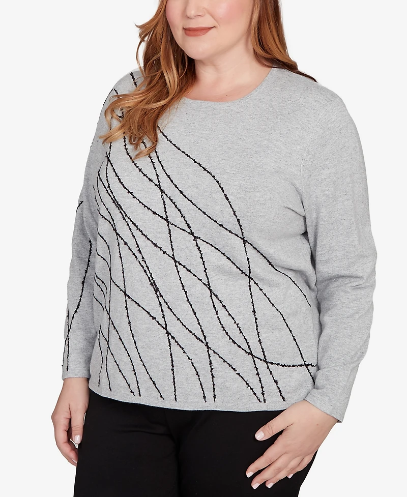 Alfred Dunner Plus Jet Setter Abstract Cording Sweater