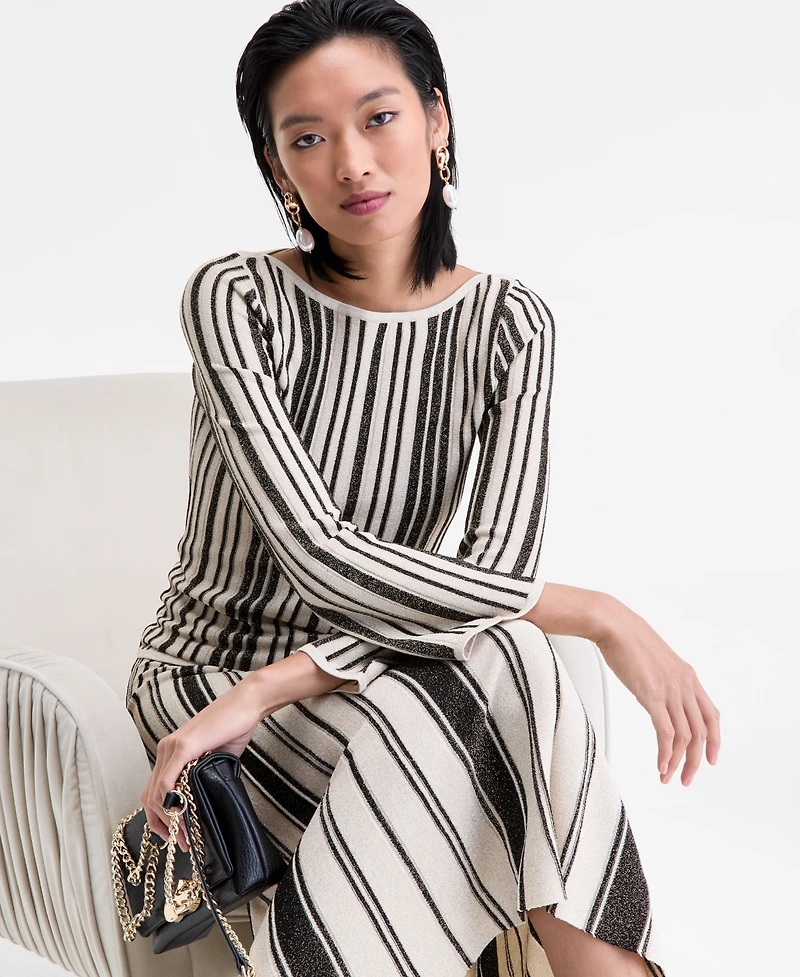 I.n.c. International Concepts Women's Metallic Stripe Boat-Neck Sweater, Macy's Exclusive