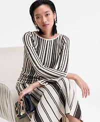 I.n.c. International Concepts Women's Metallic Stripe Boat-Neck Sweater, Macy's Exclusive