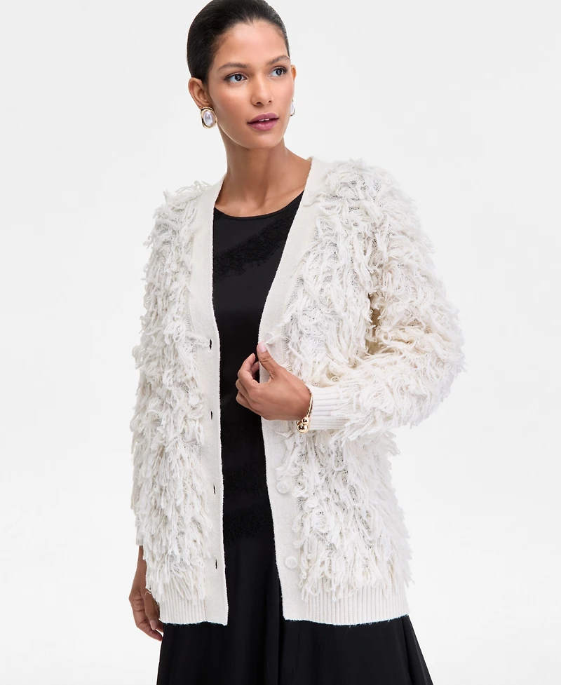 I.n.c. International Concepts Women's Fuzzy Oversized V-Neck Cardigan Sweater, Macy's Exclusive