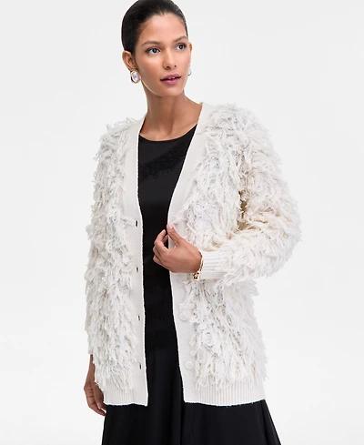 I.n.c. International Concepts Women's Fuzzy Oversized V-Neck Cardigan Sweater, Macy's Exclusive