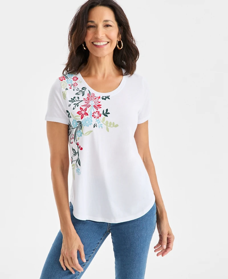 Style & Co Petite Holiday Tree Printed Scoop Neck Top, Macy's Exclusive