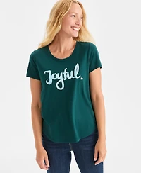 Style & Co Petite Holiday Tree Printed Scoop Neck Top, Macy's Exclusive