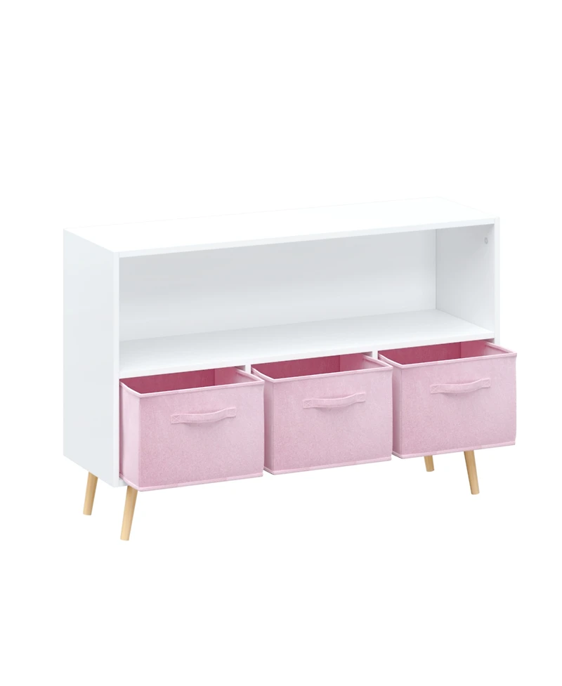Jujabu 35 in. Wide White/ Kids Bookcase with Collapsible Fabric Drawers, Children's Book Display