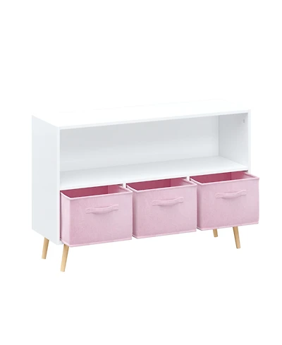 Jujabu 35 in. Wide White/ Kids Bookcase with Collapsible Fabric Drawers, Children's Book Display