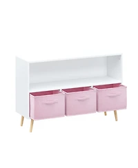 Jujabu 35 in. Wide White/ Kids Bookcase with Collapsible Fabric Drawers, Children's Book Display