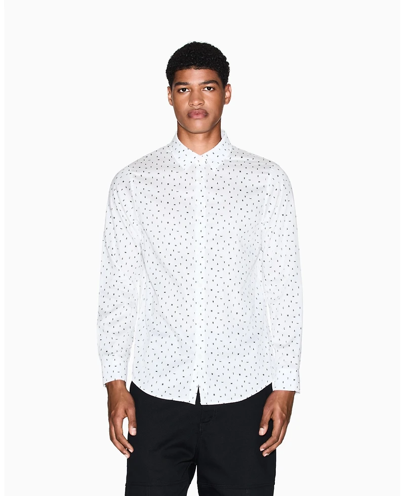 A|X Armani Exchange Men's Allover Letter Logo Satin Woven Shirt