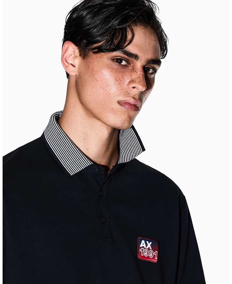 A|X Armani Exchange Men's Graphic Pique Collar Tipping Polo Shirt