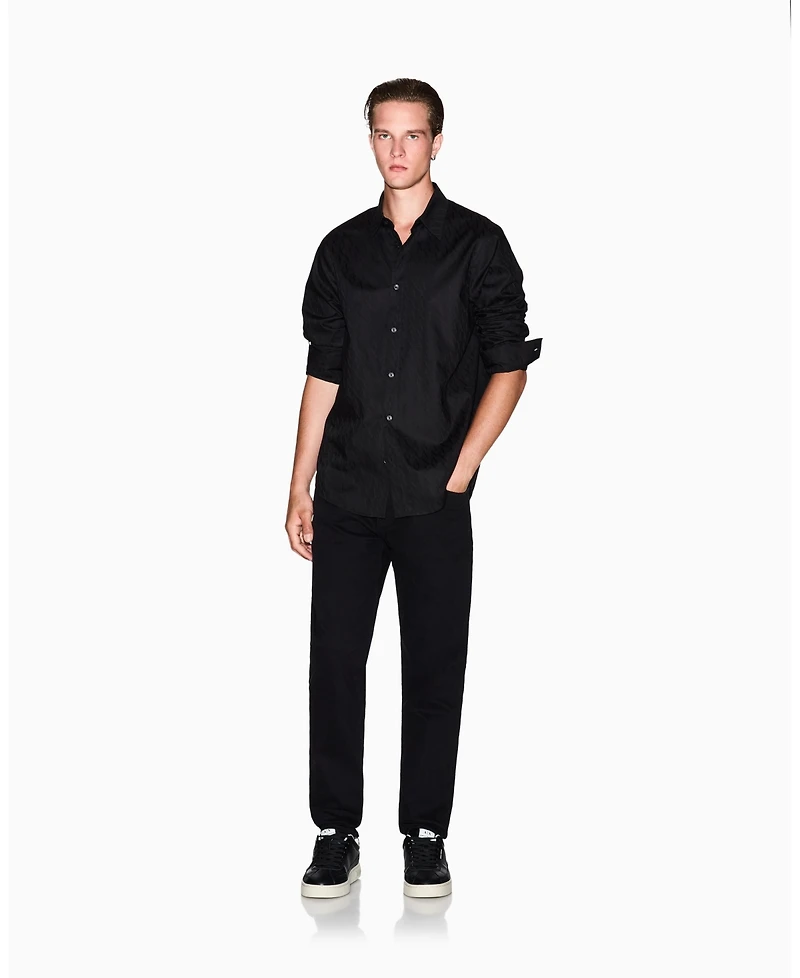 A|X Armani Exchange Men's Regular-Fit Cotton Jacquard Allover Logo Shirt