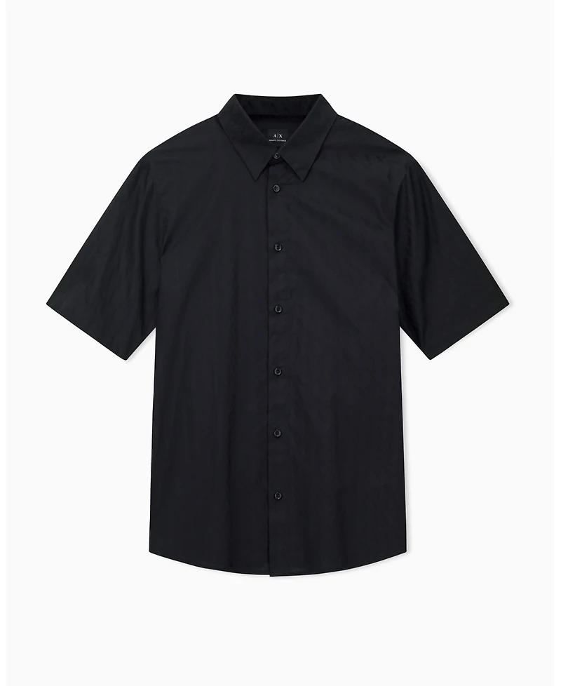 A|X Armani Exchange Men's Short Sleeve Cotton Jacquard Allover Logo Woven Shirt