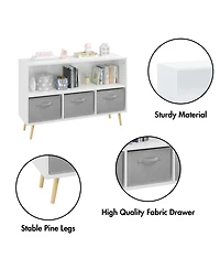 Jujabu 35 in. Wide White/Gray Kids Bookcase with Collapsible Fabric Drawers, Children's Book Display, Toy Storage Cabinet