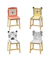 Jujabu 5 Piece Wood Kiddy Table and Chair Set with 4 Chairs Set Cartoon Animals