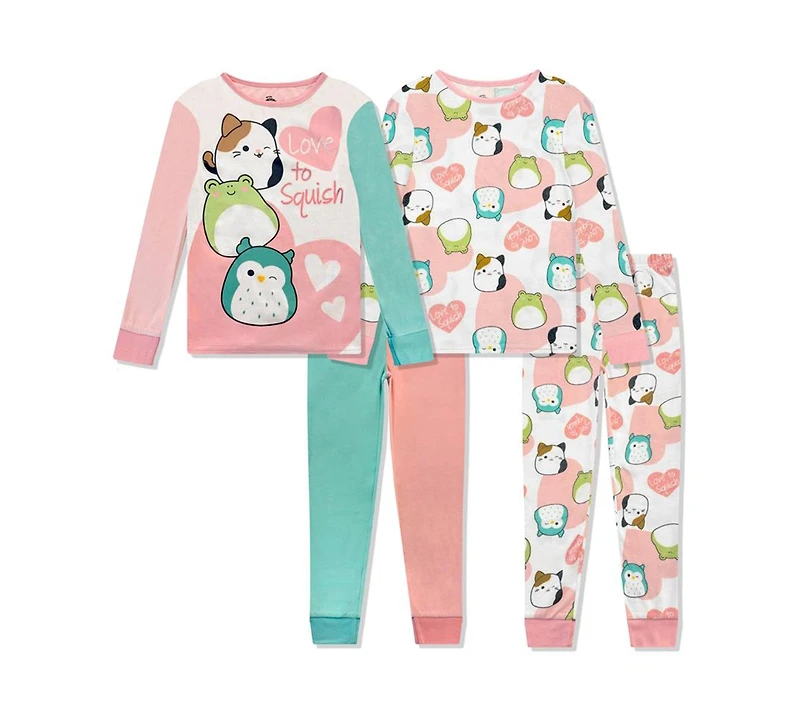 Squishmallow Girls 4-10 4-Piece Bunny Fleece Tight Fit Pajama Set