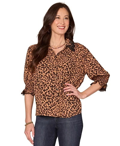 Democracy Petite Below Elbow Lantern Sleeve Top