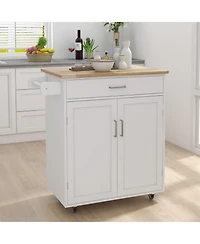 Casainc Kitchen Island Cart with Rubber Wood Top, Adjustable Shelves and Towel Rack