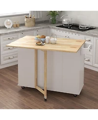 Casainc Kitchen Island with Spice Rack, Towel Bar and Extensible Solid Wood Tabletop