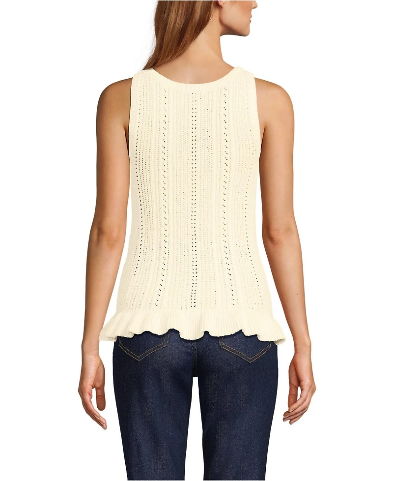 Lands' End Women's Cotton Boucle Ruffle Hem Sleeveless Sweater