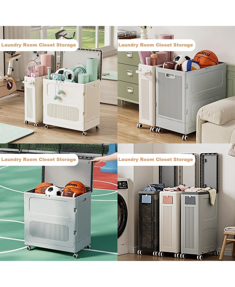 gaomon Rolling Laundry Hamper with Lid, 123L Large Capacity Clothes Hampers for Laundry, Plastic Collapsible Laundry Baskets with Wheels Laundry Cloth