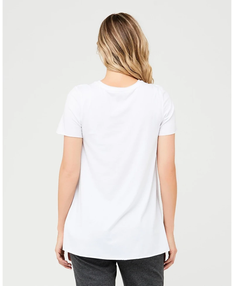 Ripe Maternity White Short Sleeve Raw Edge Nursing Top for