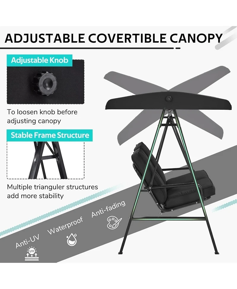 Aecojoy 2-Seat Porch Swings with Adjustable Canopy