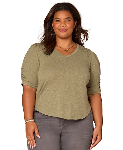 Democracy Plus Puff-Sleeve V-Neck Top