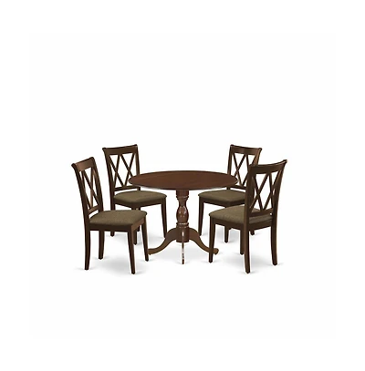 East West Furniture DMCL5-mah-c 5 Piece Dinette Set Includes 1 Drop Leaves Dining Table and 4 Mahogany Linen Fabric Kitchen Chairs with Double X-Back