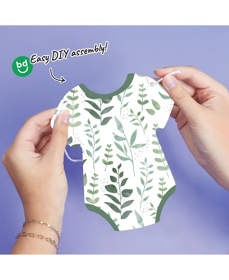 Big Dot of Happiness Boho Botanical Baby Garland Banner, 30 Feet of Cord, 15 Double-Sided Bodysuits