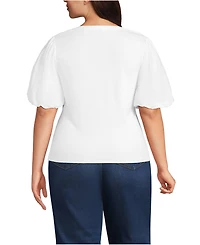 Lands' End Women's Plus Size Drapey Rib Puff Sleeve Scoop Neck Top