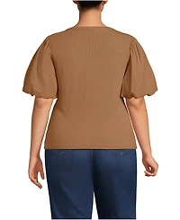 Lands' End Women's Plus Drapey Rib Puff Sleeve Scoop Neck Top