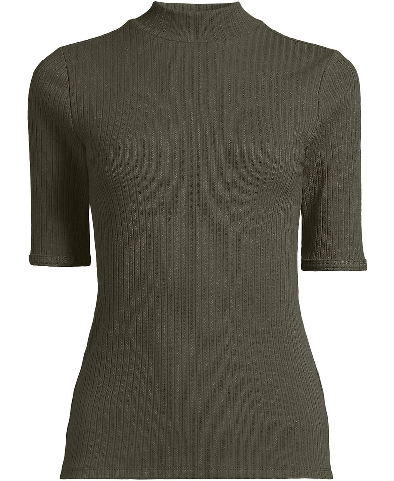 Lands' End Women's Elbow Sleeve Pointelle Rib Mock Neck