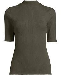 Lands' End Women's Elbow Sleeve Pointelle Rib Mock Neck