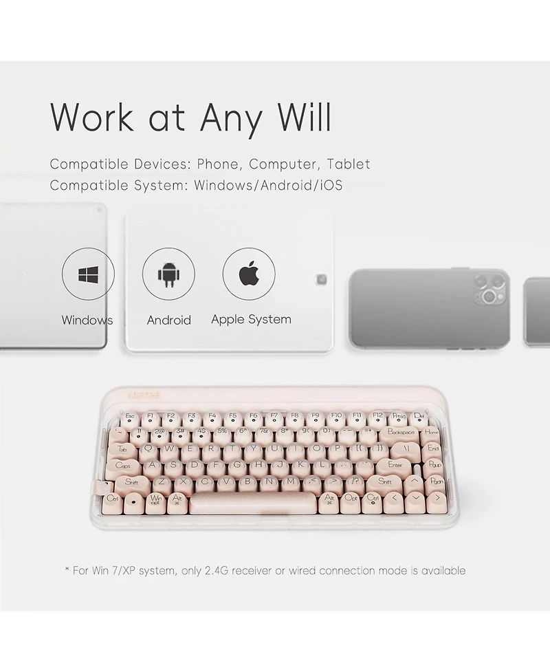 Lofree Dot Foundation Mechanical Keyboard, 75% Rechargeable Hot-Swappable, 3 Connection Modes, Pink Gateron Baby Racoon Switches for Windows, Mac Os