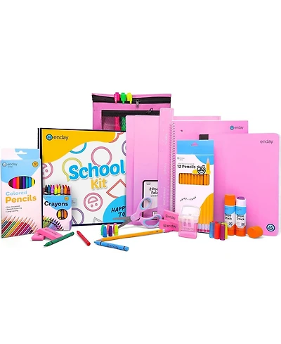 Enday School Supplies Kit for Grades K–5 – 71 Items: Composition Notebook Subject Notebook, Pencils, Folders Colored Crayons, Scissors, Glue